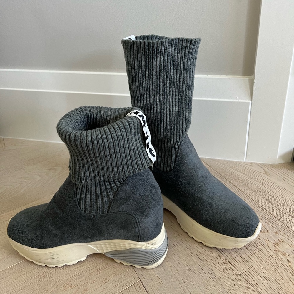 Gray Ribbed Knit Boots - Picture 3 of 5